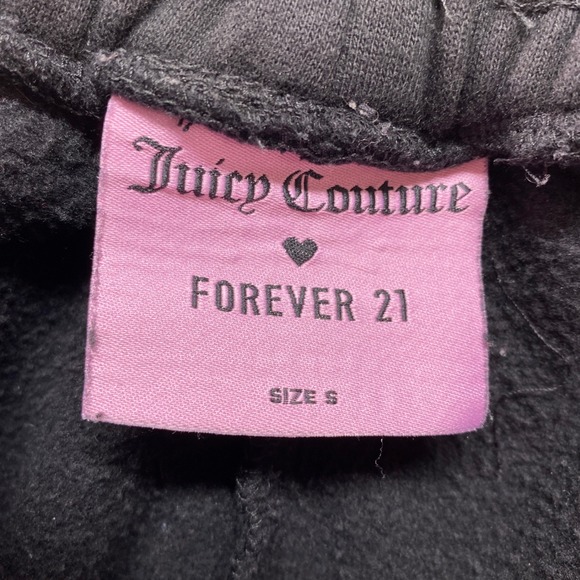 Juicy Couture Sweatpants Womens Small Black Forever 21 Graphic Joggers Fleece - Picture 2 of 11